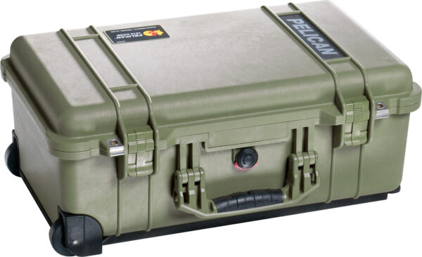 Pelican Green 1510 case with handle and wheels